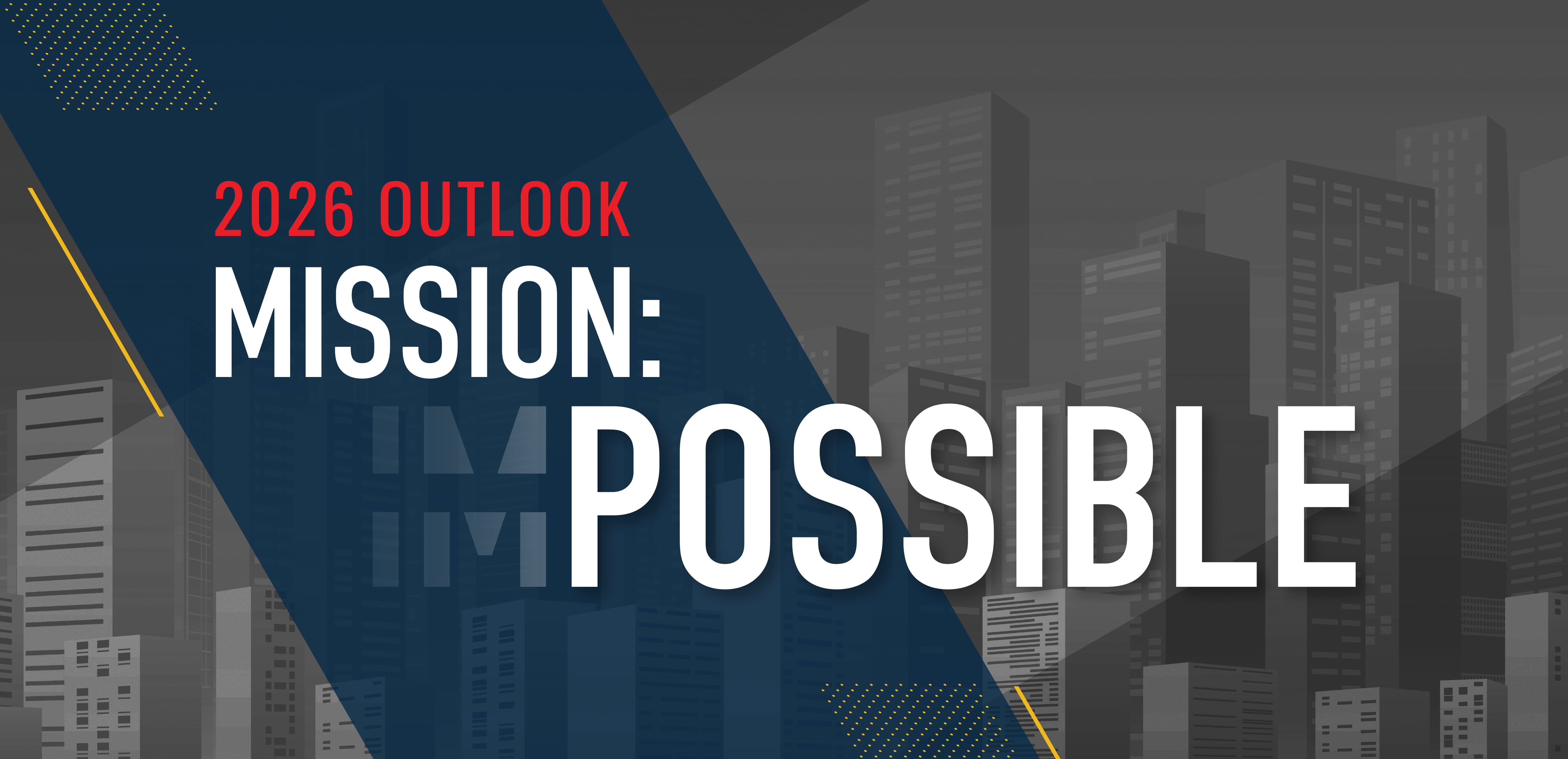 Investment Strategy Quarterly graphic with the headline ‘2026 Outlook: Mission: Possible’ over a stylized city skyline.