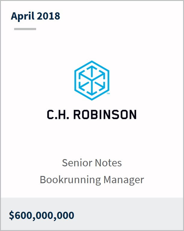 April 2018 C.H. Robinson $600,000,000 senior notes bookrunning manager