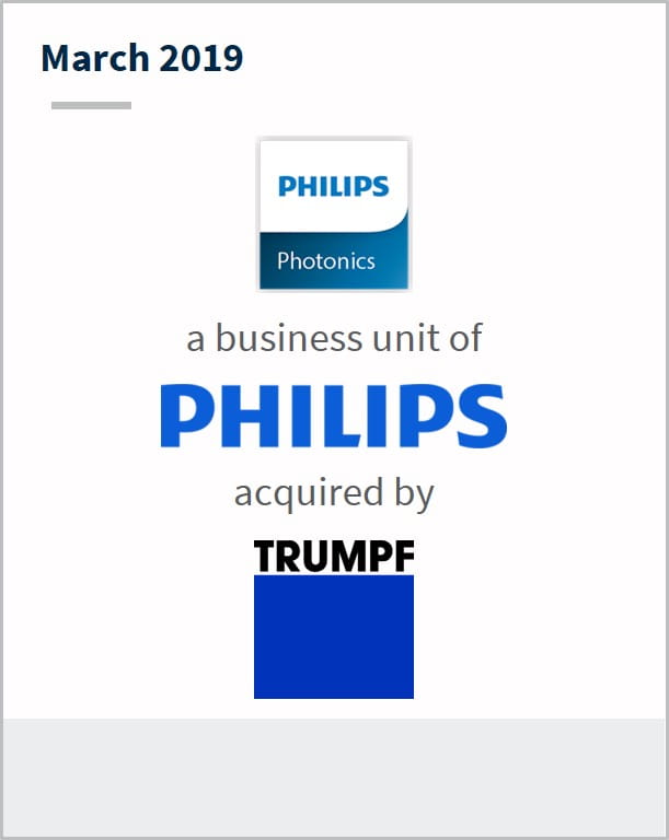 March 2019 Philips a business unit of Philips has been acquired by Trumpf