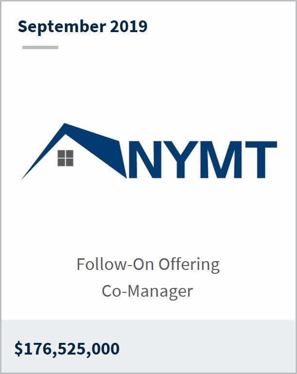 September 2019 New York Mortgage Trust $176,525,000 follow-on offering co-manager 