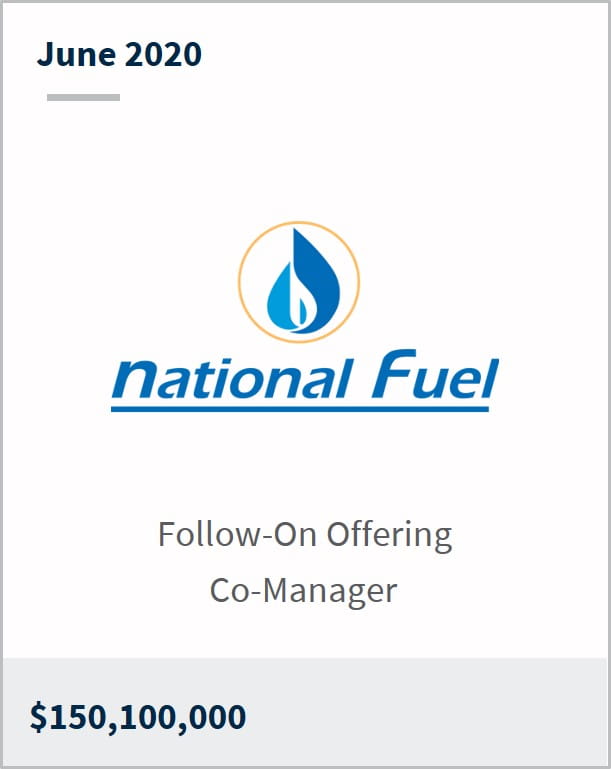 June 2020 National Fuel Gas Company $150,100,000 follow-on offering co-manager 