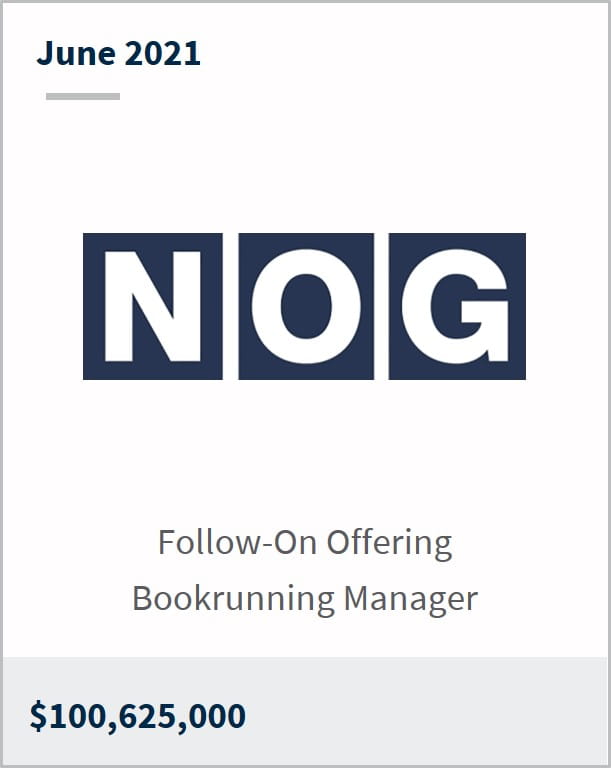 June 2021 Northern Oil and Gas $100,625,000 follow-on offering bookrunning manager 