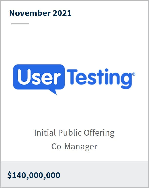 November 2021 UserTesting Inc. $140M initial public offering co-manager 