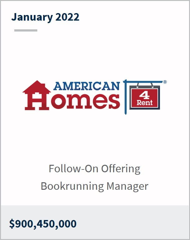 January 2022 American Homes 4 Rent $900,450,000 Follow-On Offering Bookrunning Manager