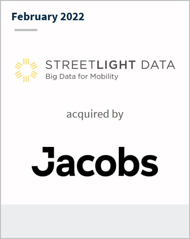 February 2022 StreetLight Datahas been acquired by Jacobs 