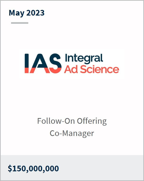 May 2023 Integral Ad Science $150m Follow-On Offering Co-Manager