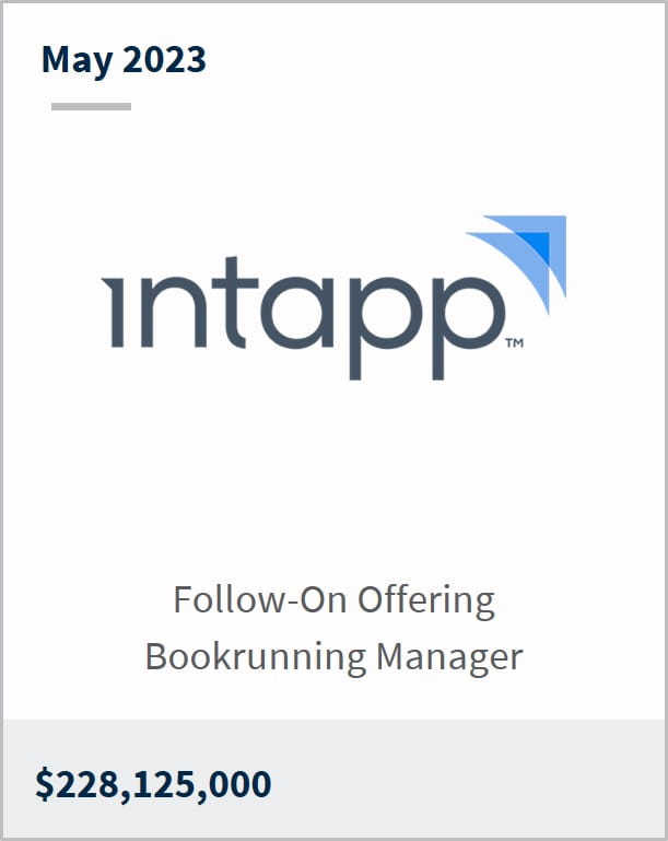 May 2023 Intapp $228,125,000 Follow-On Offering Bookrunning Manager