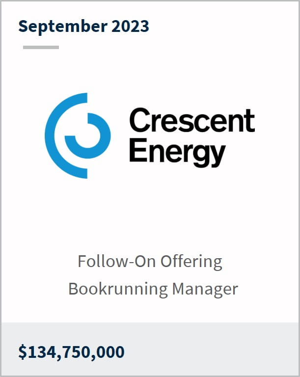 September 2023 Crescent Energy $134,750,000 Follow-On Offering Bookrunning Manager