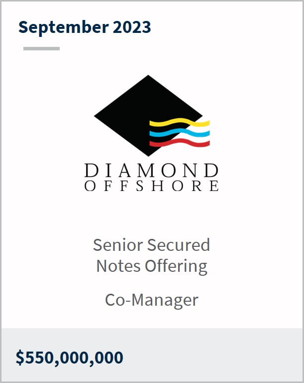 September 2023 Diamond Offshore $550m Senior Secured Notes Offering Co-Manager