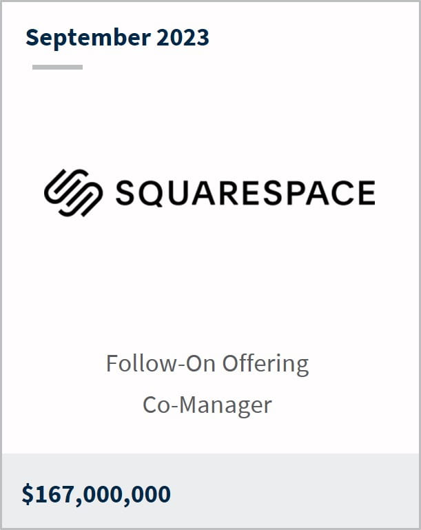 September 2023 Squarespace $167m Follow-On Offering Co-Manager