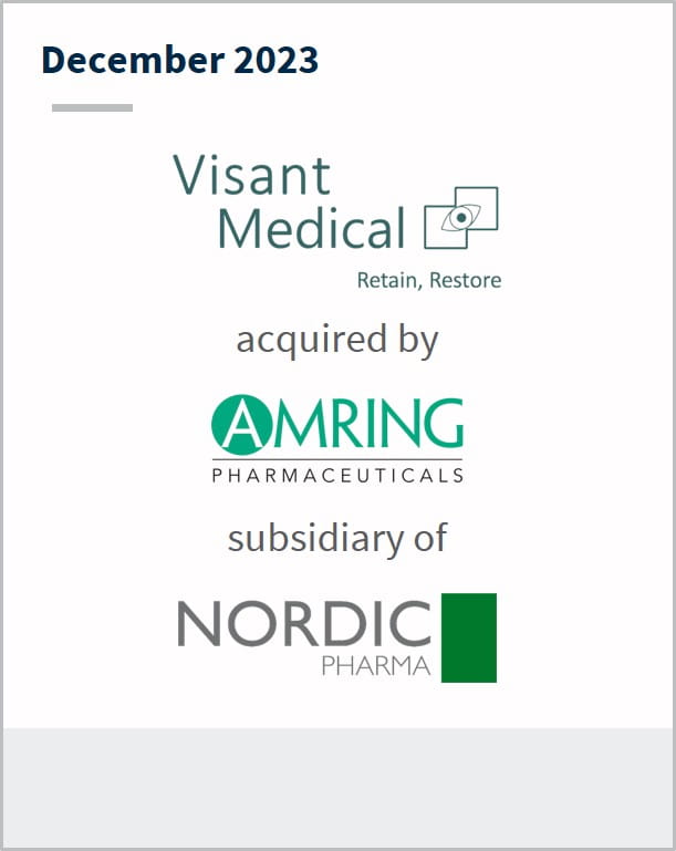 December 2023 Visant Medical Has been acquired by Amring Pharmaceuticals A subsidiary of Nordic Pharma