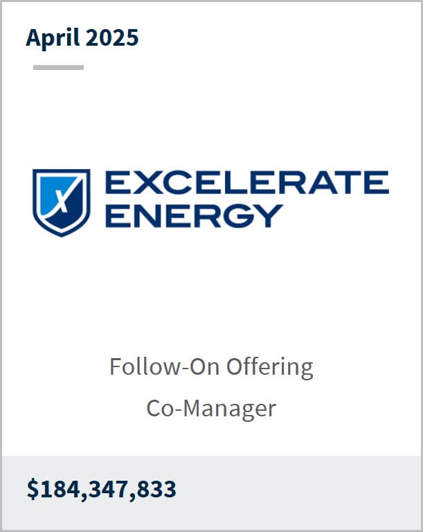 April 2025 Excelerate Energy Follow-On Offering Co-Manager $184,347,833