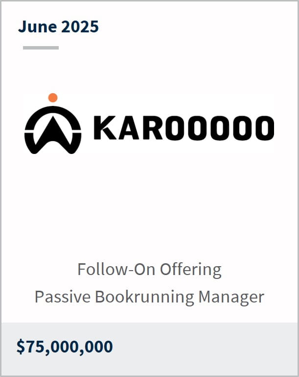 June 2025 Karooooo Follow-On Offering Passive Bookrunning Manager $75,000,000