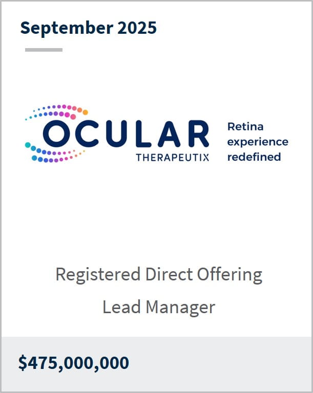 September 2025 Ocular Therapeutix Retina experience redefined Registered Direct Offering Lead Manager $475,000,000