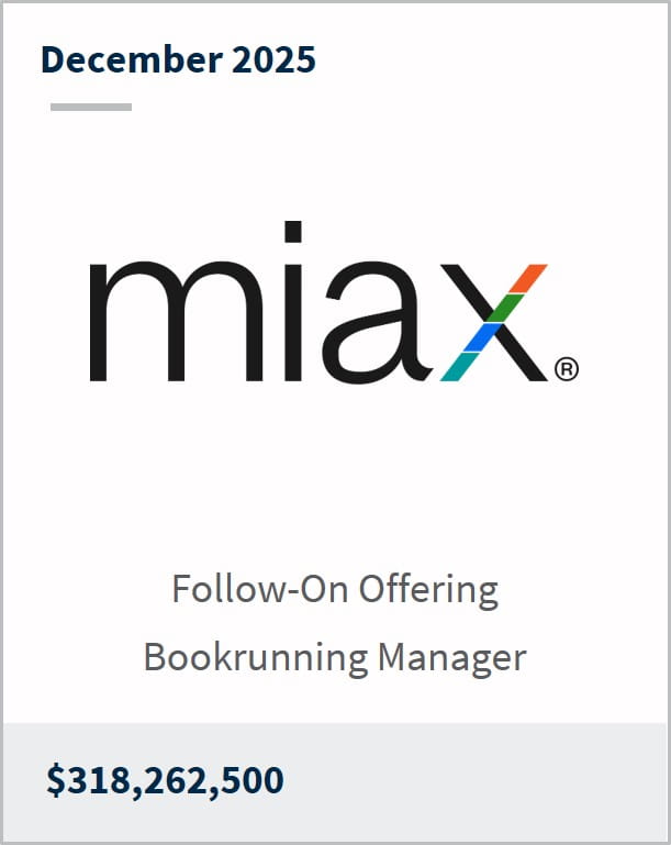 December 2025 Miax Follow-On Offering Bookrunning Manager $318,262,500