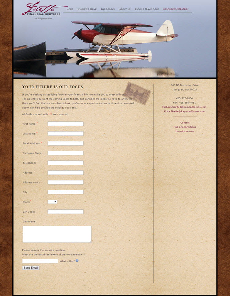 Fisette Financial Services website contact page